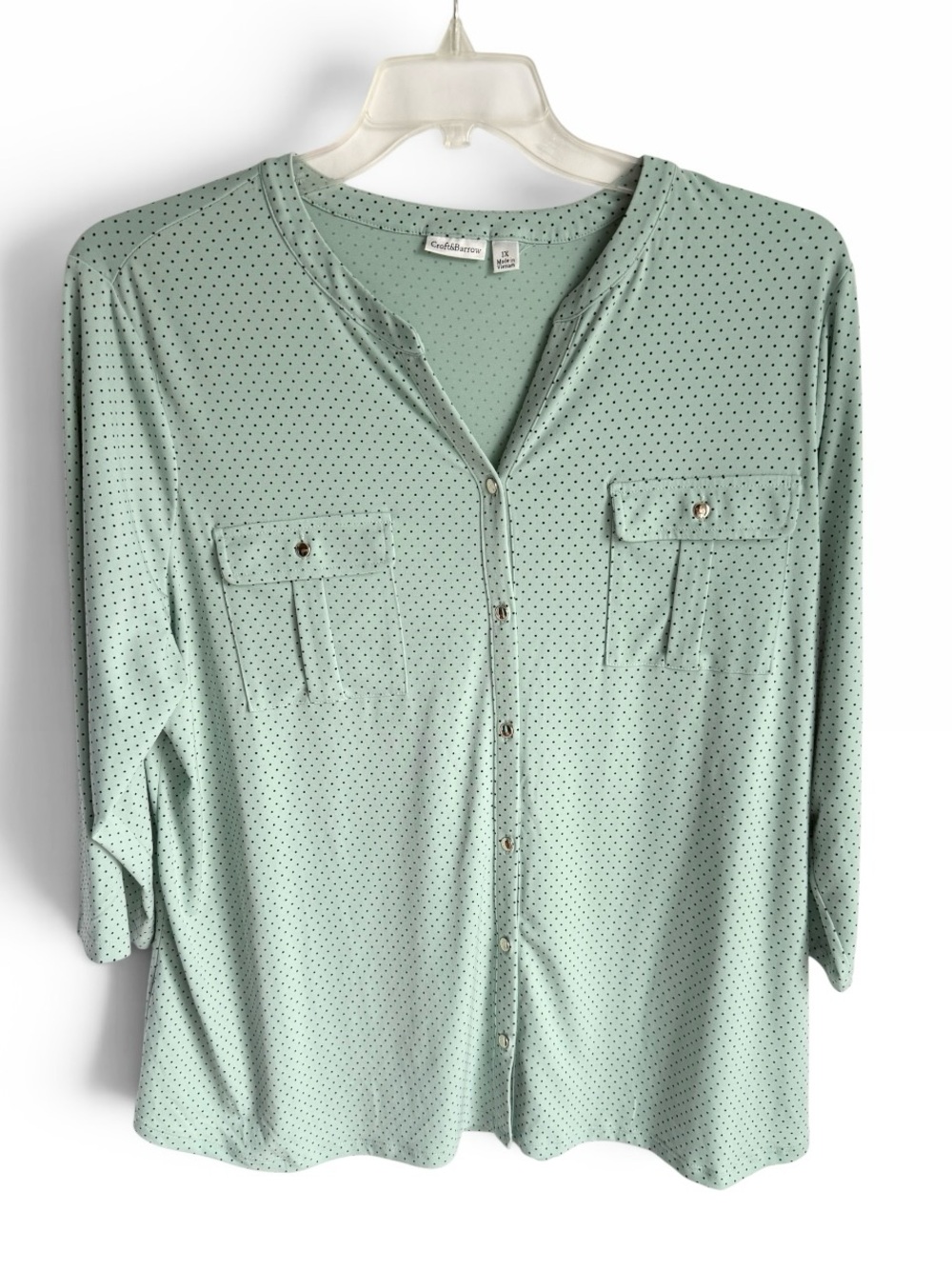 croft & barrow 1X Mint Green Polka Dot Button-Front Shirt
